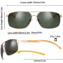 Aviator Classic Retro Metal Frame Polarized Sunglasses Rectangular Sun Glasses - 96403-gold(yellow Temple) - CF18A9GRUNR $10.39