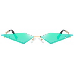 Cat Eye Women Irregular Diamond Shape Sunglasses Small Cat Eye Flat Lens Mirrored Glasses - Green - CC197249XW3 $21.13