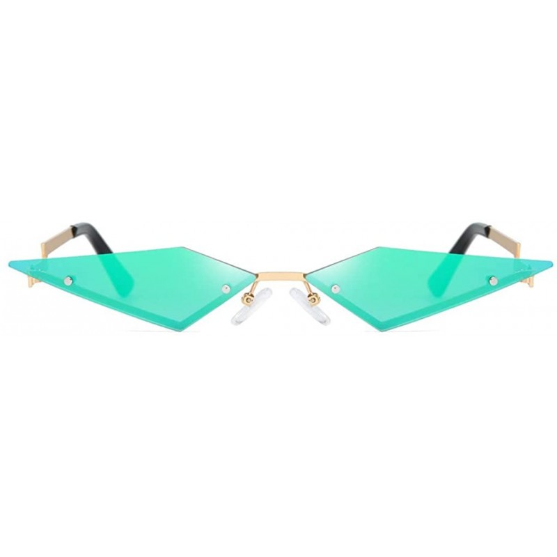 Cat Eye Women Irregular Diamond Shape Sunglasses Small Cat Eye Flat Lens Mirrored Glasses - Green - CC197249XW3 $11.85