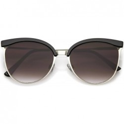 Round Modern Semi Rimless Cutout Slim Arms Flat Lens Cat Eye Sunglasses 55mm - Black Silver / Lavender - CC184RAY8DA $21.18