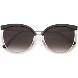 Round Modern Semi Rimless Cutout Slim Arms Flat Lens Cat Eye Sunglasses 55mm - Black Silver / Lavender - CC184RAY8DA $21.18