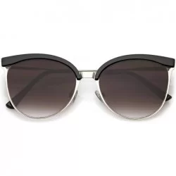 Round Modern Semi Rimless Cutout Slim Arms Flat Lens Cat Eye Sunglasses 55mm - Black Silver / Lavender - CC184RAY8DA $11.16