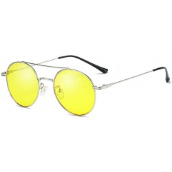 Round Unisex Sunglasses Retro Gold Grey Drive Holiday Round Non-Polarized UV400 - Yellow - C018R96OAAM $7.36