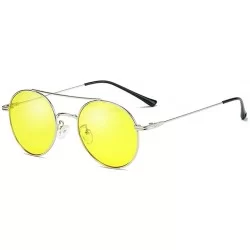 Round Unisex Sunglasses Retro Gold Grey Drive Holiday Round Non-Polarized UV400 - Yellow - C018R96OAAM $18.14