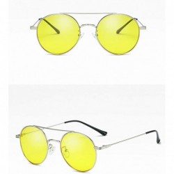 Round Unisex Sunglasses Retro Gold Grey Drive Holiday Round Non-Polarized UV400 - Yellow - C018R96OAAM $7.36