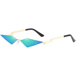 Cat Eye Women Irregular Diamond Shape Sunglasses Small Cat Eye Flat Lens Mirrored Glasses - Green - CC197249XW3 $11.85