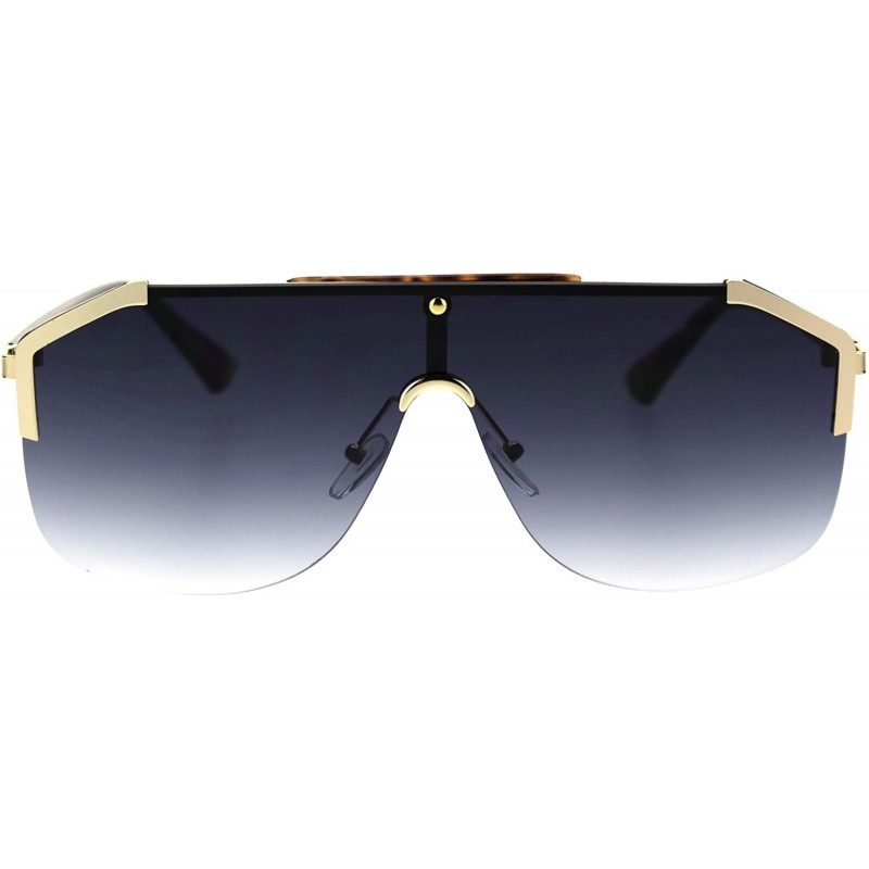 Sport Mens Flat Top Oversize Shield Futuristic Racer Sunglasses - Gold Tortoise Smoke - CC18SAYKDR5 $14.37