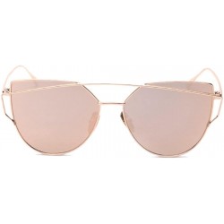 Cat Eye Fashion Womens Mirror Sunglasses - Round Cat Eye Sun Glasses - Metal Frame Twin-Beams Sunglasses - Rose Gold - C918DN...