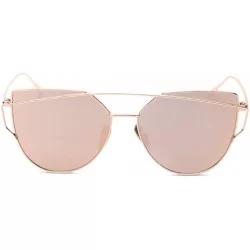 Cat Eye Fashion Womens Mirror Sunglasses - Round Cat Eye Sun Glasses - Metal Frame Twin-Beams Sunglasses - Rose Gold - C918DN...