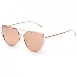 Cat Eye Fashion Womens Mirror Sunglasses - Round Cat Eye Sun Glasses - Metal Frame Twin-Beams Sunglasses - Rose Gold - C918DN...