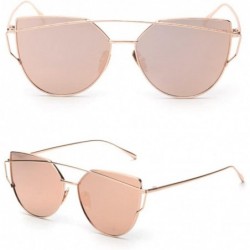 Cat Eye Fashion Womens Mirror Sunglasses - Round Cat Eye Sun Glasses - Metal Frame Twin-Beams Sunglasses - Rose Gold - C918DN...