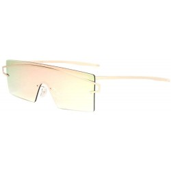 Shield Chicago Color Mirror Rimless Cross Curved Top Bar One Piece Lens Shield Rectangular Sunglasses - Rose Gold - C019005Y8...