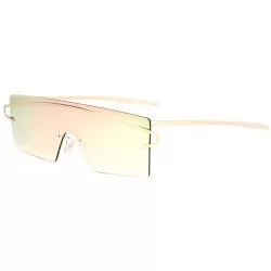 Shield Chicago Color Mirror Rimless Cross Curved Top Bar One Piece Lens Shield Rectangular Sunglasses - Rose Gold - C019005Y8...