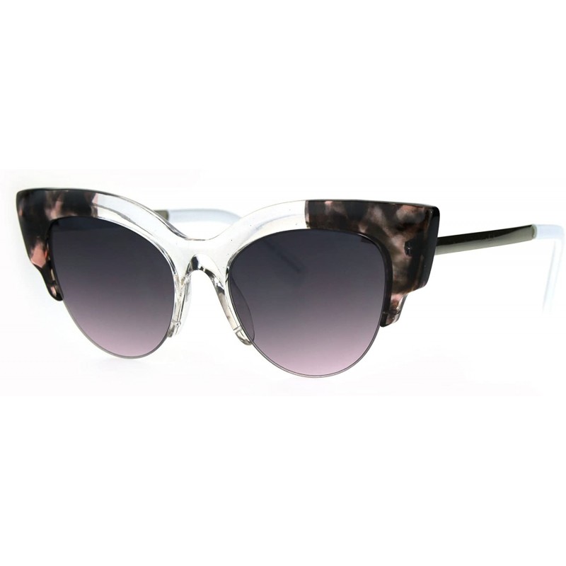 Oversized Womens Thick Plastic Half Rim Horned Cat Eye Diva Sunglasses - Clear Tortoise Black Pink - CA18R9D5L3N $14.74