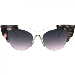 Oversized Womens Thick Plastic Half Rim Horned Cat Eye Diva Sunglasses - Clear Tortoise Black Pink - CA18R9D5L3N $14.74