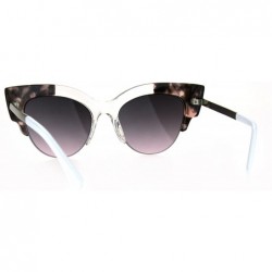 Oversized Womens Thick Plastic Half Rim Horned Cat Eye Diva Sunglasses - Clear Tortoise Black Pink - CA18R9D5L3N $14.74