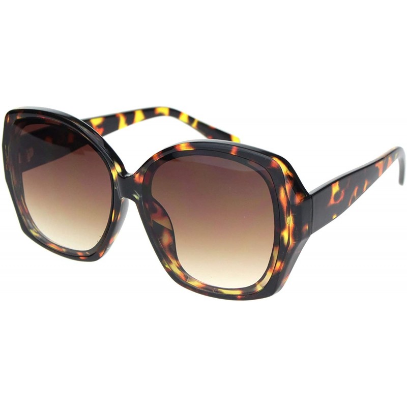 Square Designer Style Sunglasses Womens Oversized Square Shades UV 400 - Tortoise (Brown) - CP18AYL0YMU $8.93