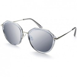 Oversized Women Sunglasses Polarized Flower Round Sunglasses for Women - Silver - CU18DG8ONRM $29.12