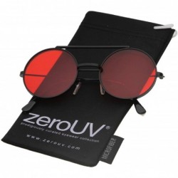 Round Mid Size Flip-Up Colored Lens Round Django Sunglasses 49mm - Black / Red - CV12MZ0HE9M $13.04