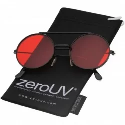 Round Mid Size Flip-Up Colored Lens Round Django Sunglasses 49mm - Black / Red - CV12MZ0HE9M $19.97
