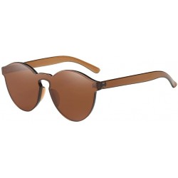 Oval Round Sunglasses For Women Plastic Frame Mirrored Lens Candy Color - Coffee - C4180SCW87N $15.88