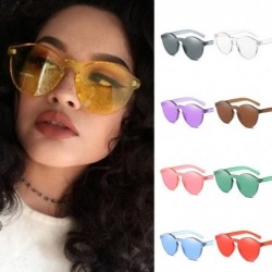 Oval Round Sunglasses For Women Plastic Frame Mirrored Lens Candy Color - Coffee - C4180SCW87N $6.80