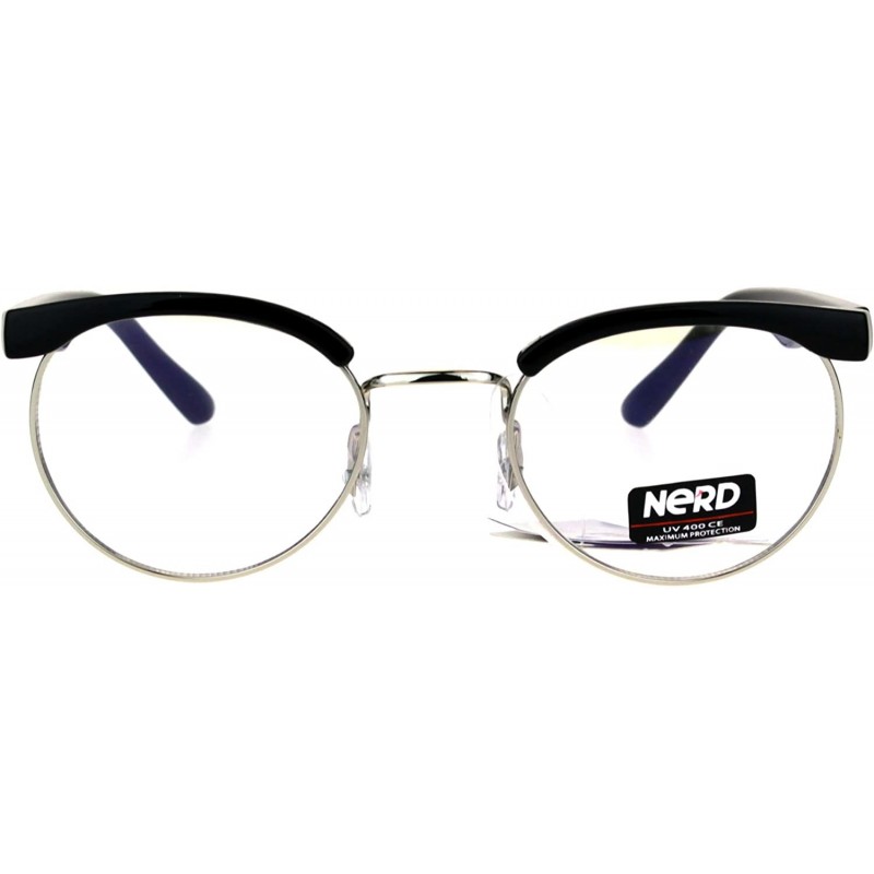 Round Retro Vintage Classic Half Rim Round Oval Clear Lens Eye Glasses - Black Silver - CR183CECCMH $12.24