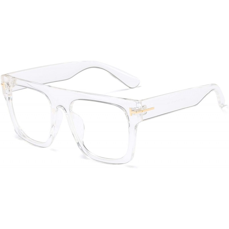 Aviator Unisex Large Square Optical Eyewear Non-prescription Eyeglasses Flat Top Clear Lens Glasses Frames - CU1992Q7Z43 $12.25