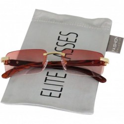 Rectangular Slim Rimless Rectangular Metal & Wood Art Aviator Sunglasses - Pink - CI18EG9DEIA $26.70