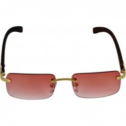 Rectangular Slim Rimless Rectangular Metal & Wood Art Aviator Sunglasses - Pink - CI18EG9DEIA $17.34