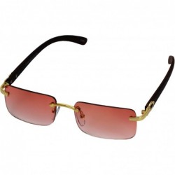 Rectangular Slim Rimless Rectangular Metal & Wood Art Aviator Sunglasses - Pink - CI18EG9DEIA $17.34