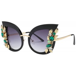 Square Womens New Fashion Sunglasses Artificial Diamond Cat Ear Metal Frame Brand Classic Sunglasses - C - CP18SRYGR8Y $9.38