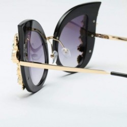 Square Womens New Fashion Sunglasses Artificial Diamond Cat Ear Metal Frame Brand Classic Sunglasses - C - CP18SRYGR8Y $9.38