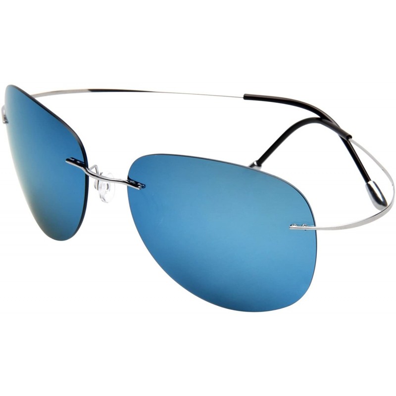 Aviator Titanium Frame Women Men Sunglasses Aviator Protection Film inside Lens - Light Blue - CK17Y0EXDU2 $12.72
