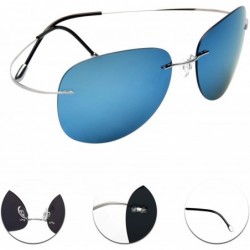 Aviator Titanium Frame Women Men Sunglasses Aviator Protection Film inside Lens - Light Blue - CK17Y0EXDU2 $12.72