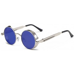 Oval Punk Sunglasses Gothic Steam Punk Sunglasses Men's Round Frame Metal Mirror - Silver Box - CI183L5CLCU $42.43