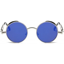 Oval Punk Sunglasses Gothic Steam Punk Sunglasses Men's Round Frame Metal Mirror - Silver Box - CI183L5CLCU $25.35