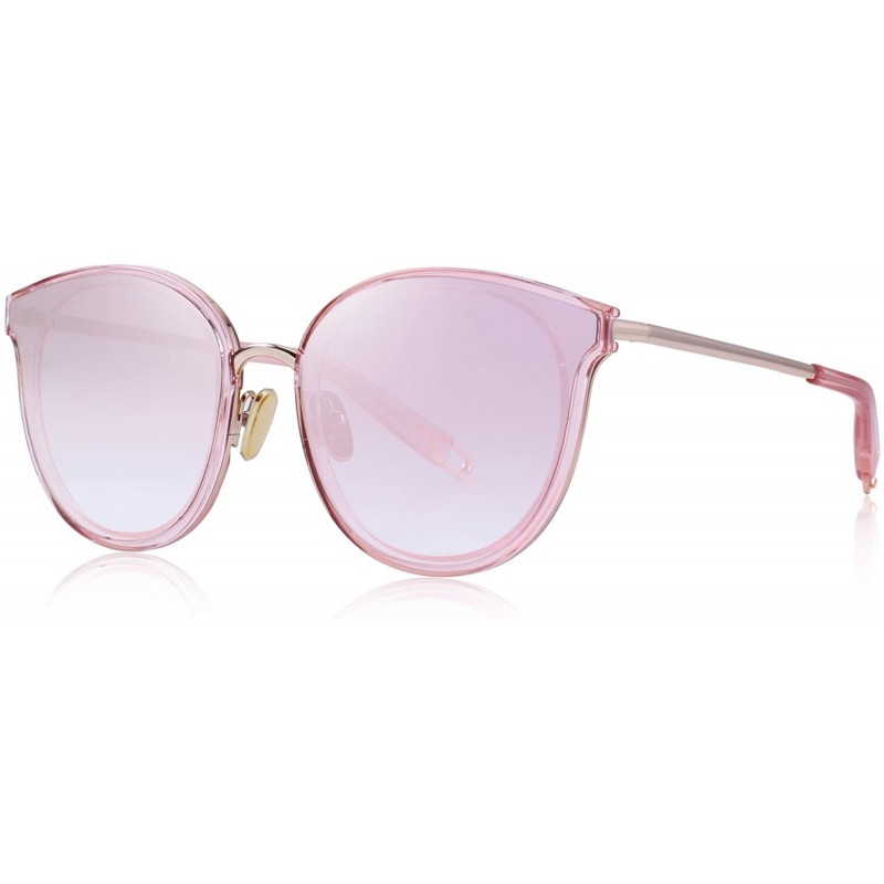 Oversized Classic Cateye Sunglasses for Women Metal Frame Mirror Lens S6311 - Pink - CJ18C836A54 $13.84