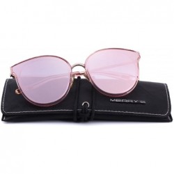 Oversized Classic Cateye Sunglasses for Women Metal Frame Mirror Lens S6311 - Pink - CJ18C836A54 $13.84