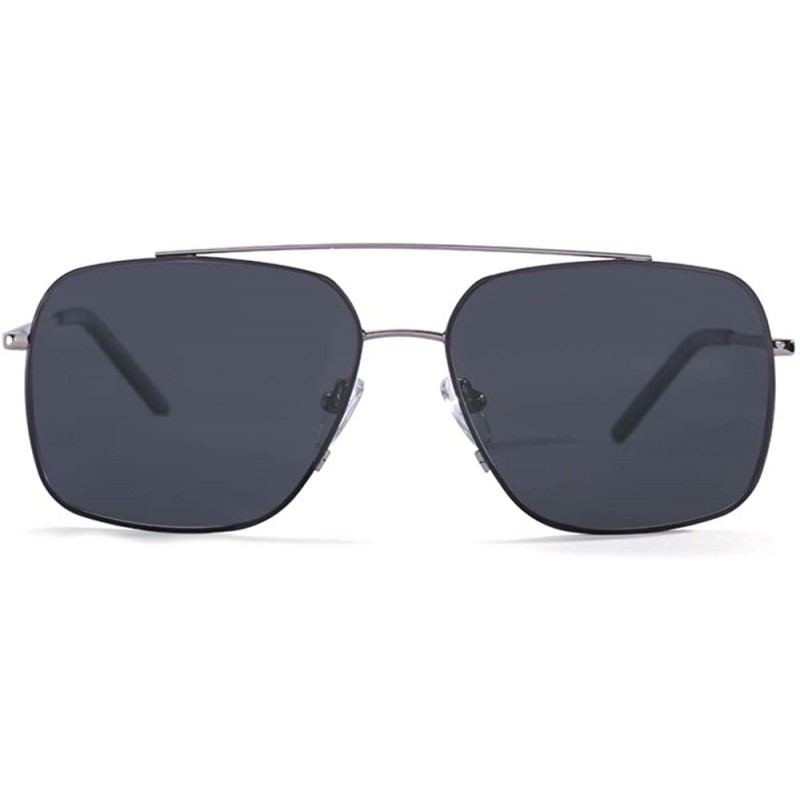 Square New Nylon Polarized Lens Square Double Bridge Sunglasses Metal Frame For Men Driving UV Protection - CD18AK52OE0 $12.81