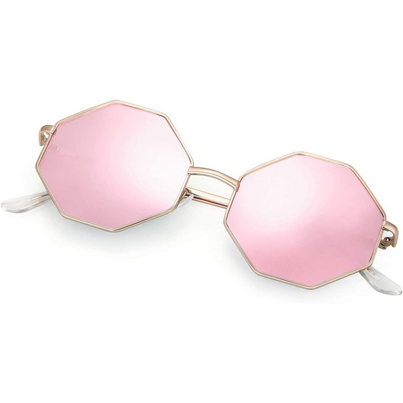 Oversized Hipster Polygon Oversized Sunglasses For Women Delicate Metal Frame Candy Color UV400 Lens - Ice Pink - C818ZA8YM8Z...