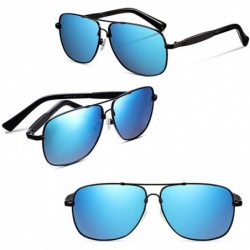 Square Vintage Driving Polarized Lens Titanium Frame Square Sunglasses Aviator Men and Women - Black Blue - CF18H55UN5I $26.23
