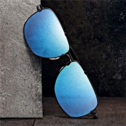 Square Vintage Driving Polarized Lens Titanium Frame Square Sunglasses Aviator Men and Women - Black Blue - CF18H55UN5I $26.23