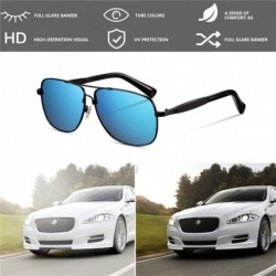 Square Vintage Driving Polarized Lens Titanium Frame Square Sunglasses Aviator Men and Women - Black Blue - CF18H55UN5I $26.23