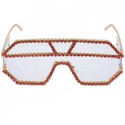 Oversized Oversized Sunglasses One piece Rhinestone Eyeglasses - Pink&clear - CY18A2SL58T $17.19