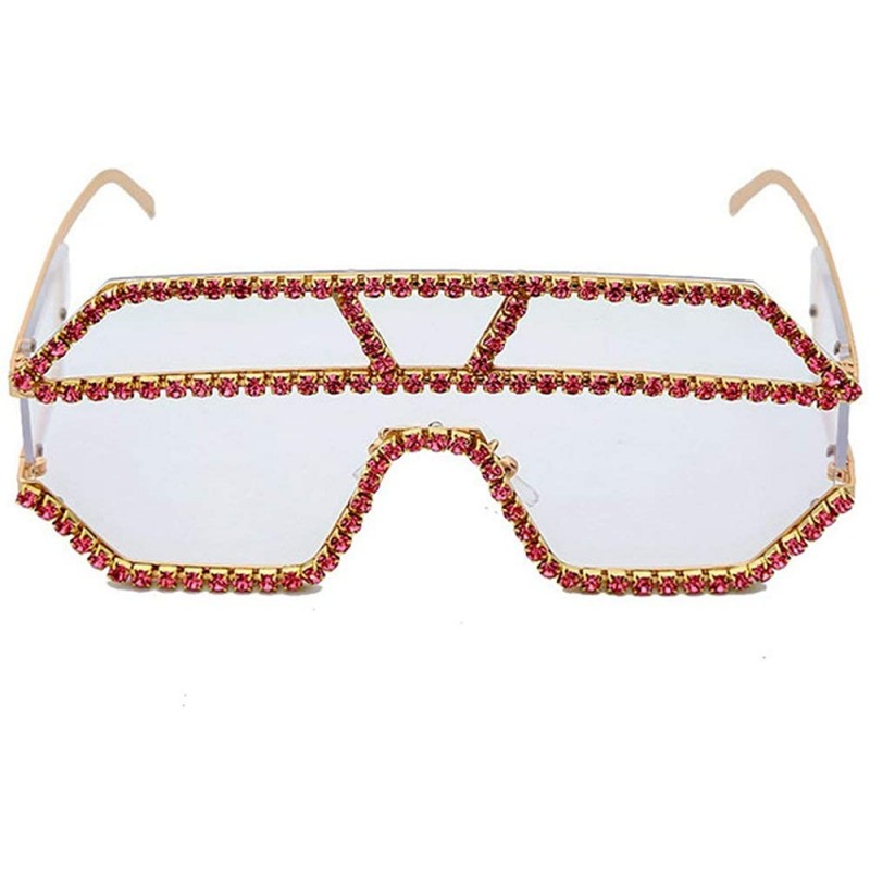 Oversized Oversized Sunglasses One piece Rhinestone Eyeglasses - Pink&clear - CY18A2SL58T $33.64