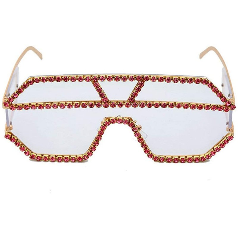 Oversized Oversized Sunglasses One piece Rhinestone Eyeglasses - Pink&clear - CY18A2SL58T $17.19