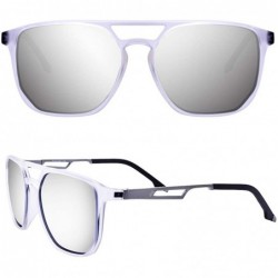 Square Polarized Aviator Sunglasses for Men Metal and TR90 Frame Retro Square Sunglasses - Clear - CC18Y4HY6SI $16.22