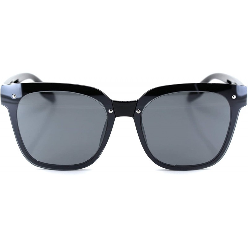 Rectangular Womens Exposed Lens 90s Panel Lens Boyfriend Horn Rim Sunglasses - Black Solid Black - CF18T0IQ3C2 $10.85