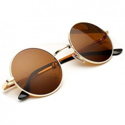 Oval Hippie Sunglasses WITH CASE Retro Classic Circle Lens Round Sunglasses Steampunk Colored - Brown - CV18SMXU7RR $23.39